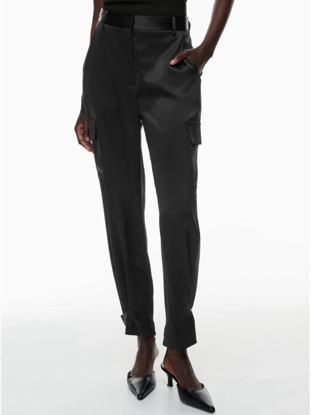 Babaton Aritzia Black Refined Satin Cargo Pants